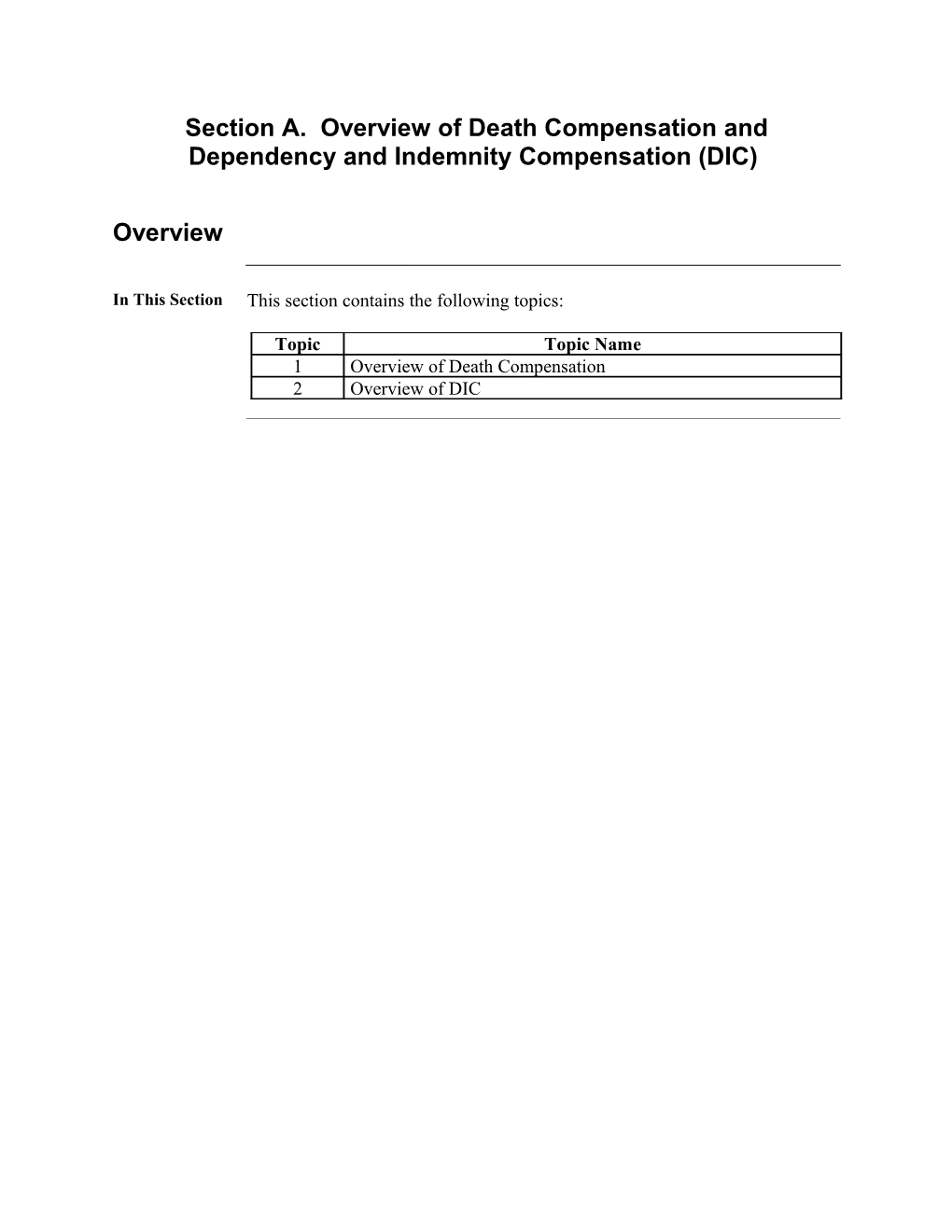 Section A. Overview Ofdeath Compensation and Dependency and Indemnity Compensation (DIC)