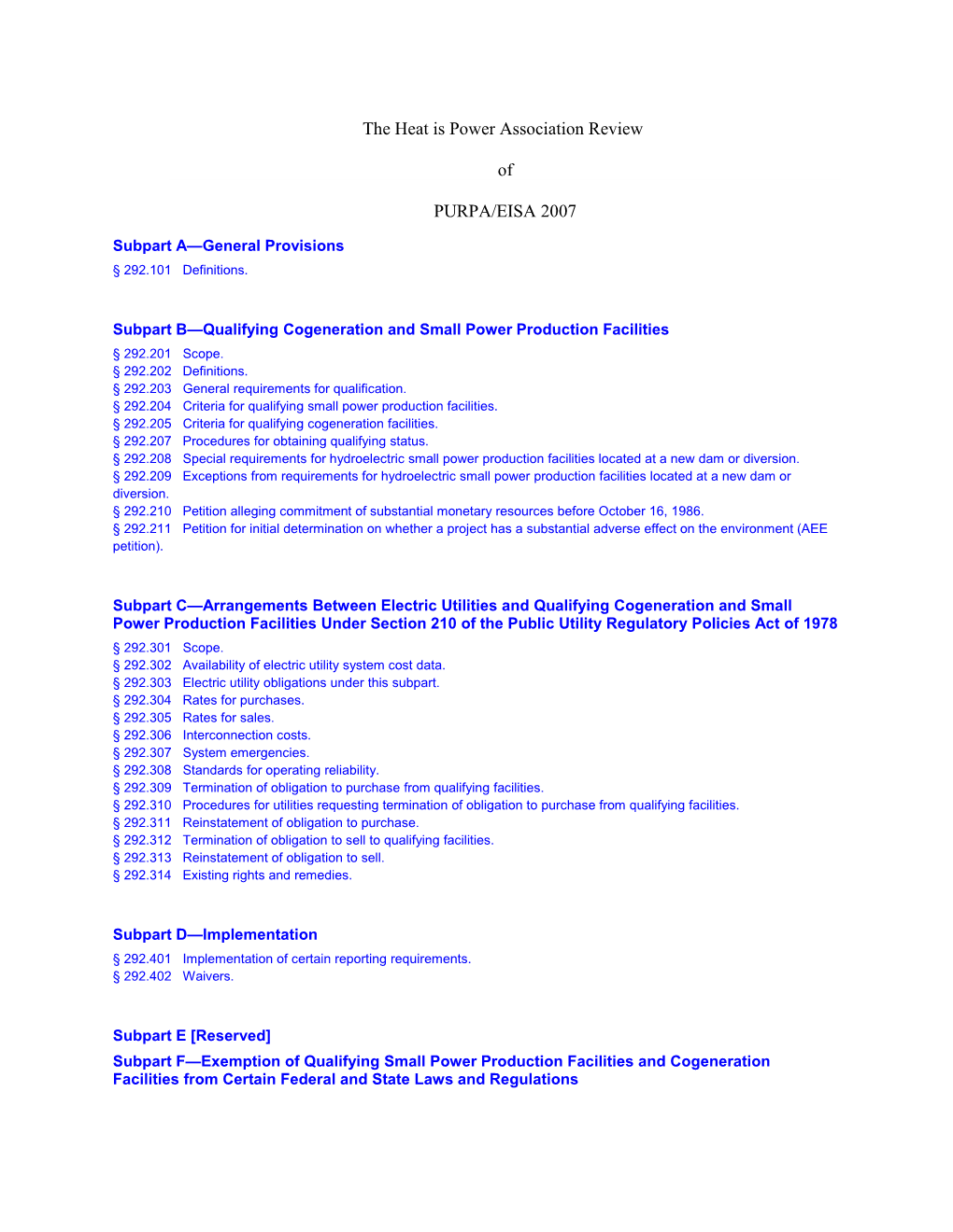 Subpart B Qualifying Cogeneration and Small Power Production Facilities