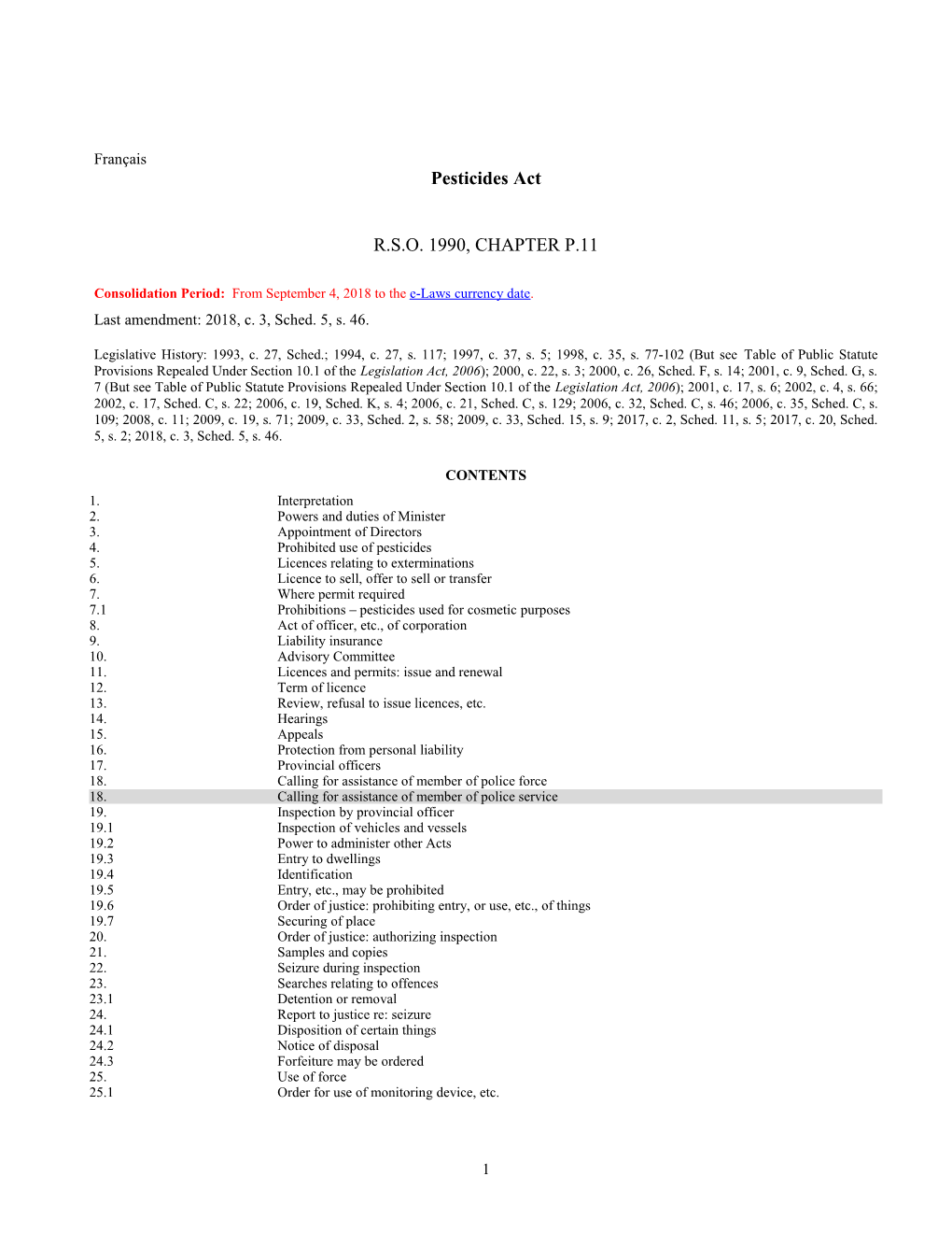 Consolidation Period: from September 4, 2018 to the E-Laws Currency Date