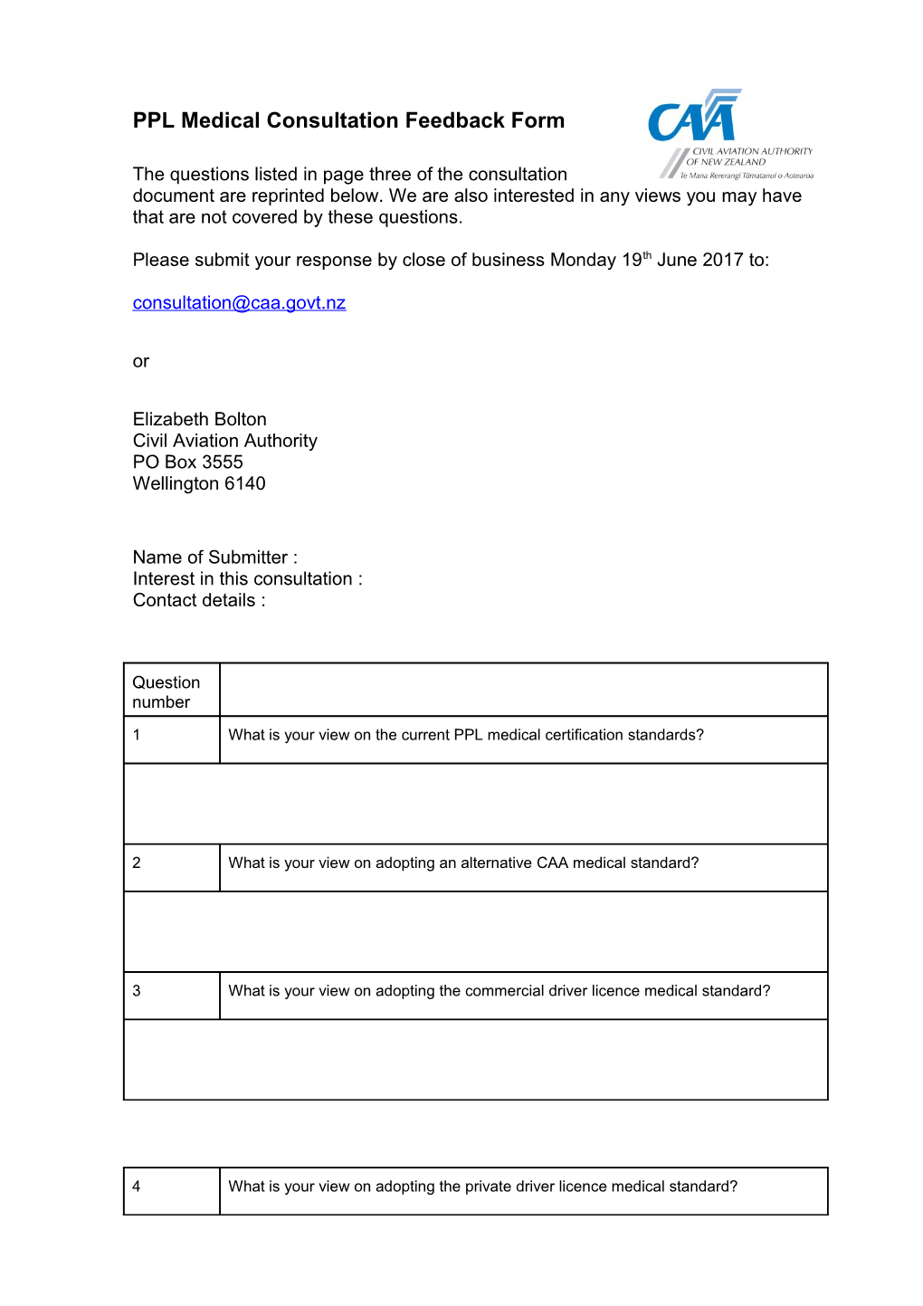 PPL Medical Consultation Feedback Form