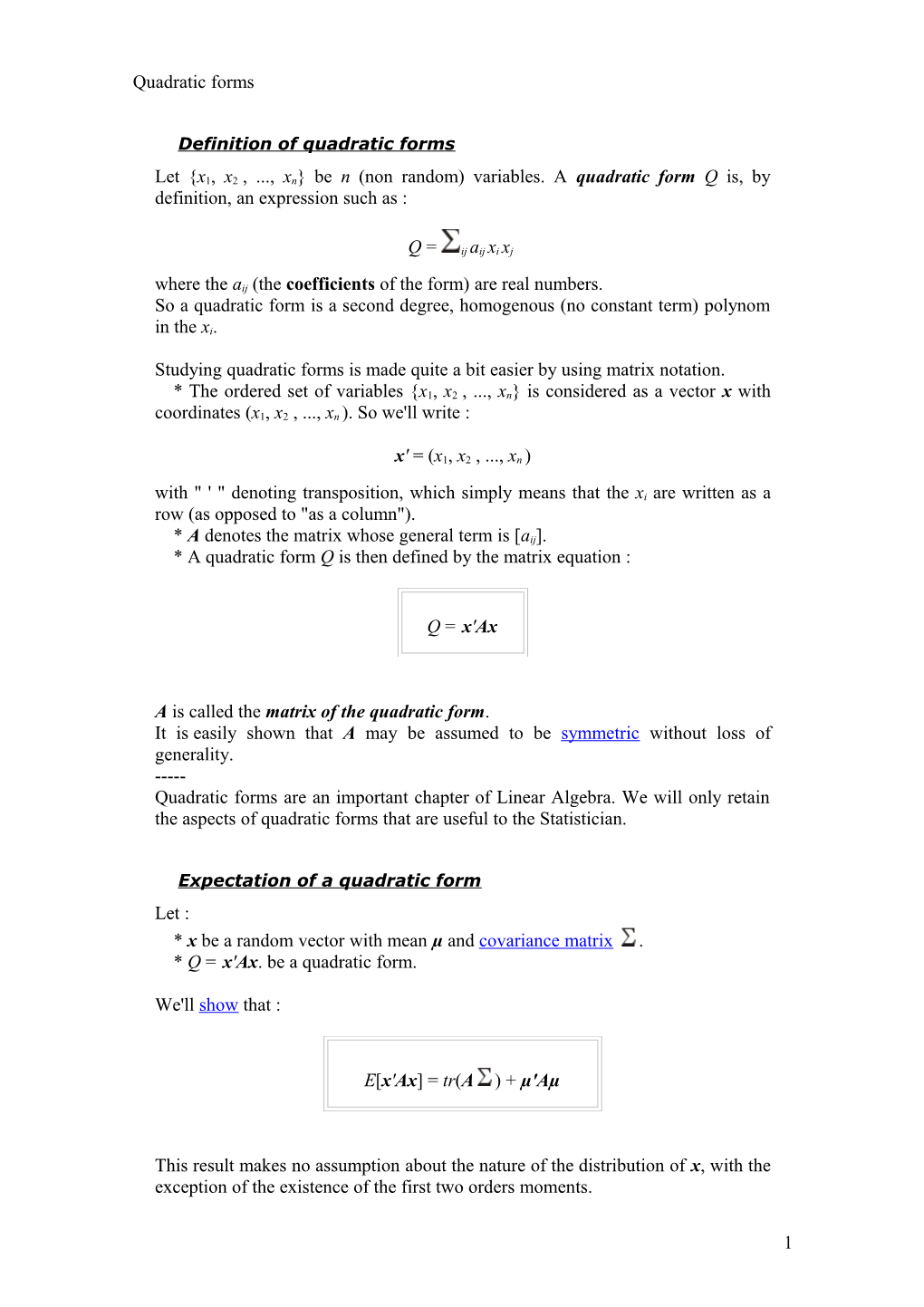 Definition of Quadratic Forms