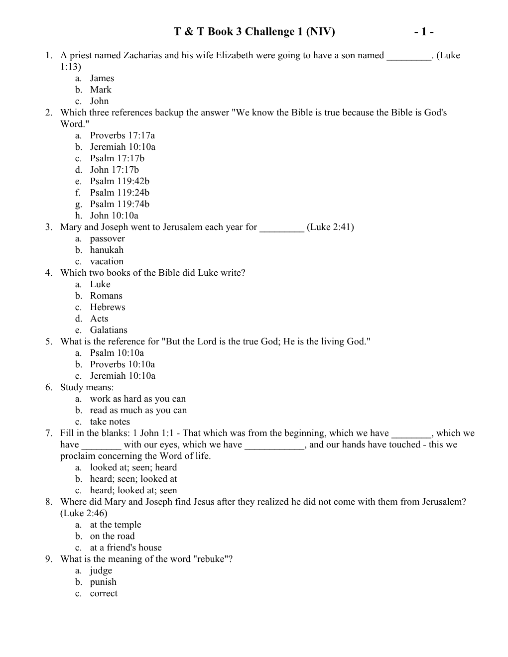 T & T Book 3 Challenge 1 (NIV)- 1