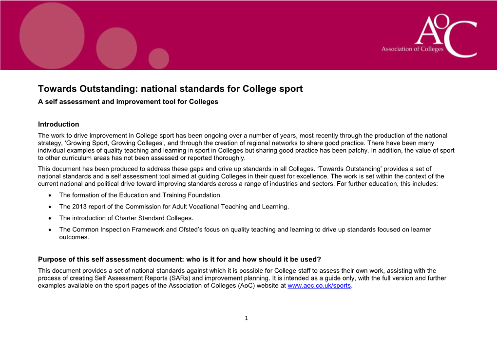 Towards Outstanding: National Standards for College Sport