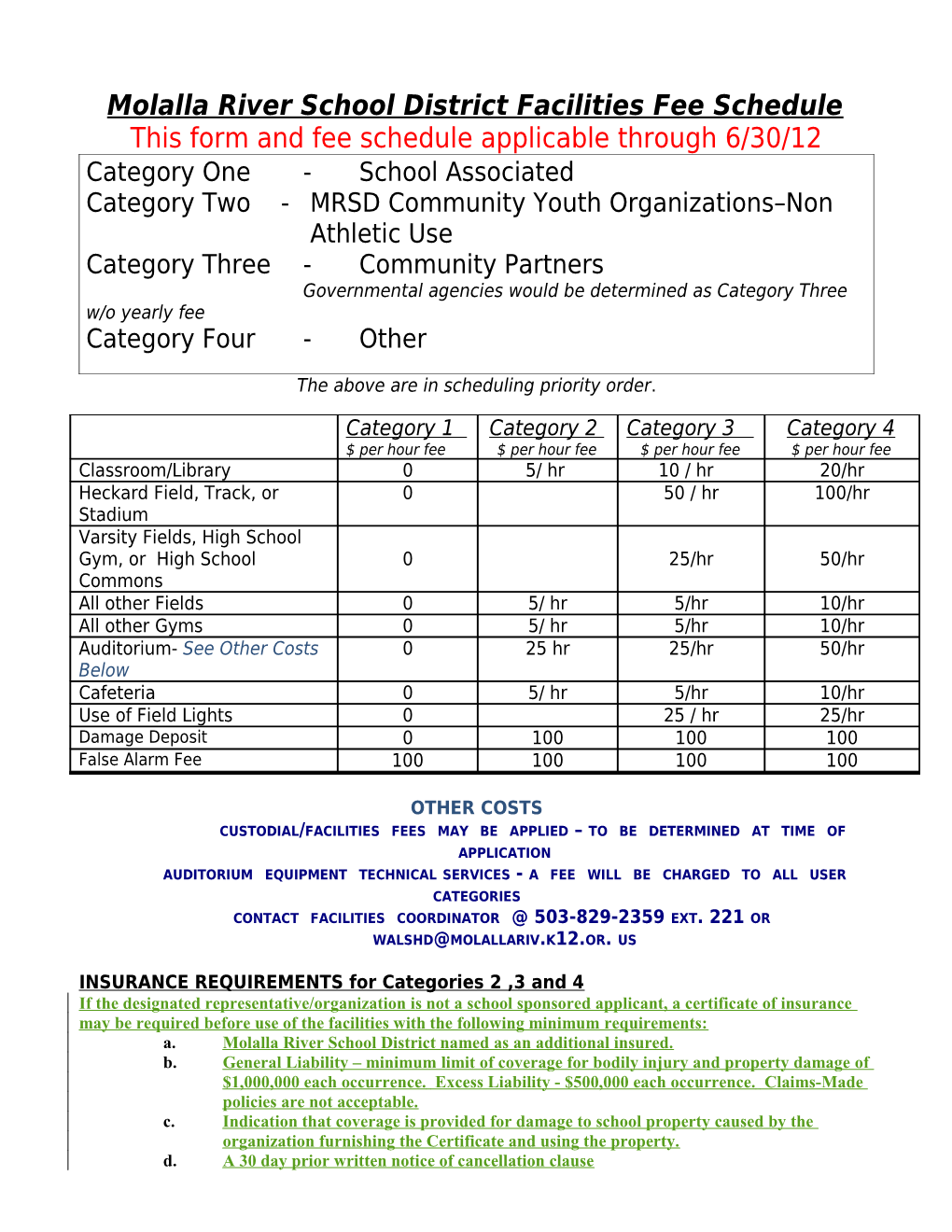 Molalla River School District Facilities Fees