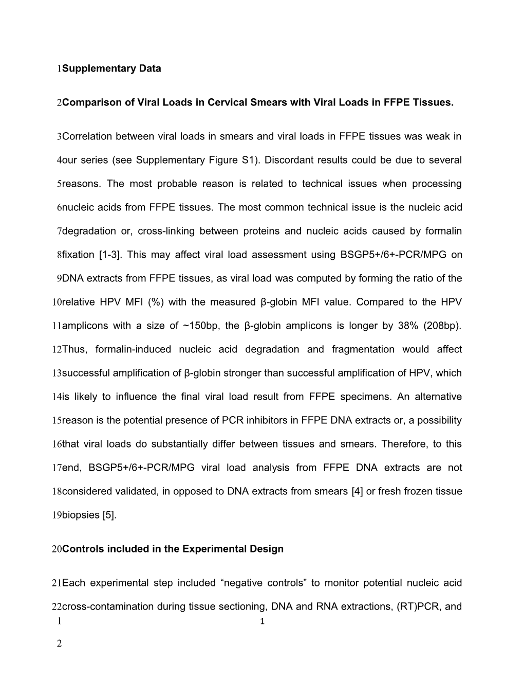 Comparison of Viral Loads in Cervical Smears with Viral Loads in FFPE Tissues