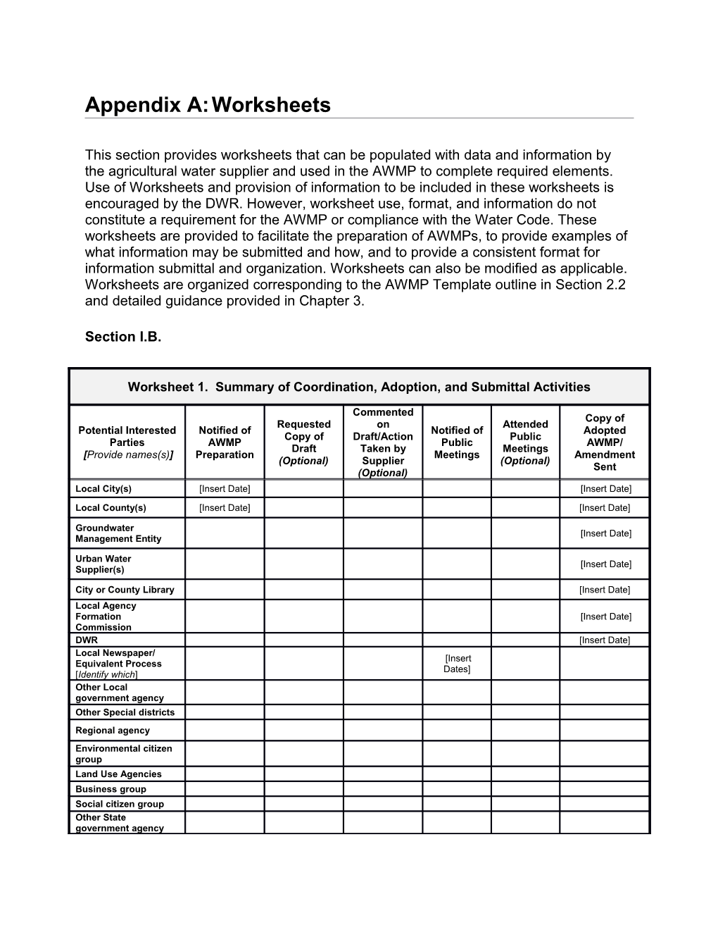 Appendix A:Worksheets