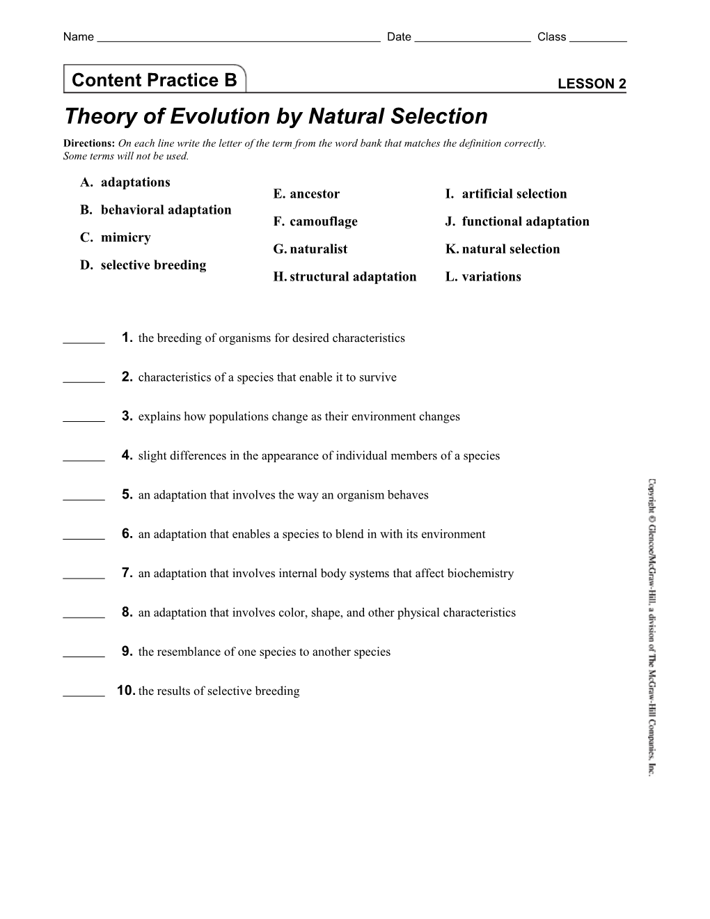 Lesson 3 Biological Evidence of Evolution