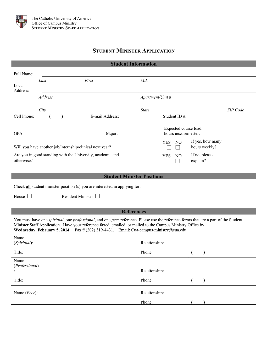 Ststudent Ministry Staff Application