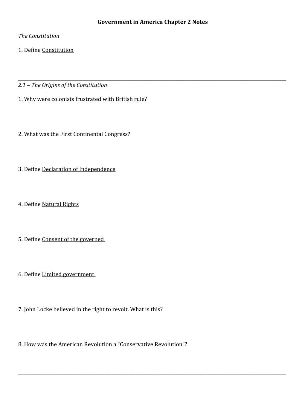 Government in America Chapter 2 Notes