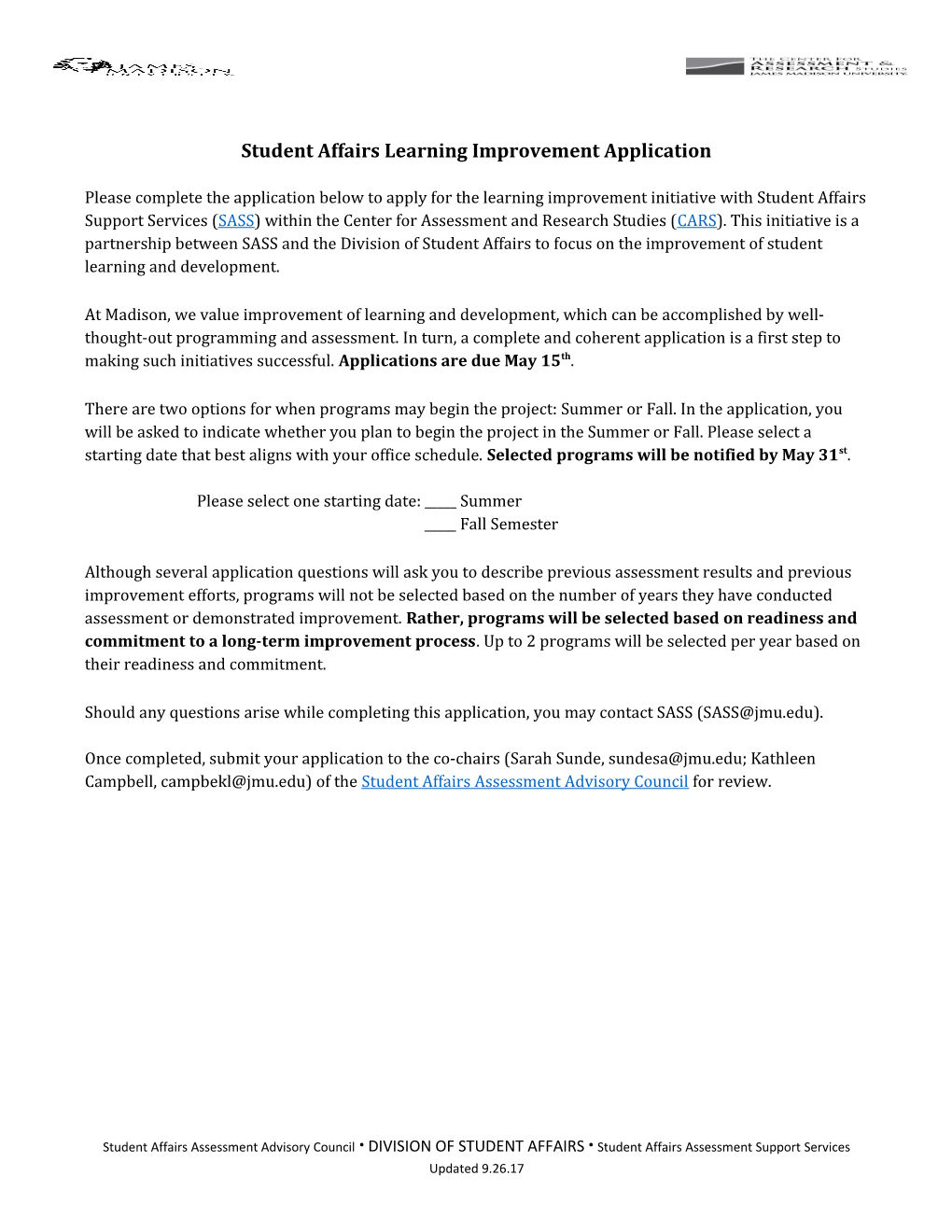 Student Affairs Learning Improvement Application