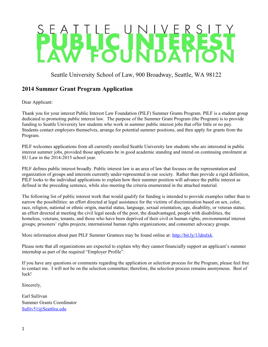 2014 Summer Grant Program Application