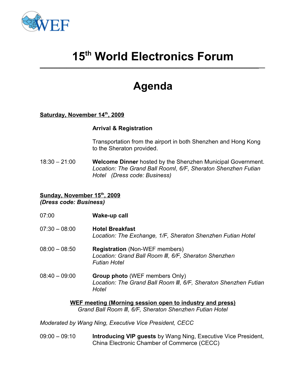 15Th World Electronics Forum