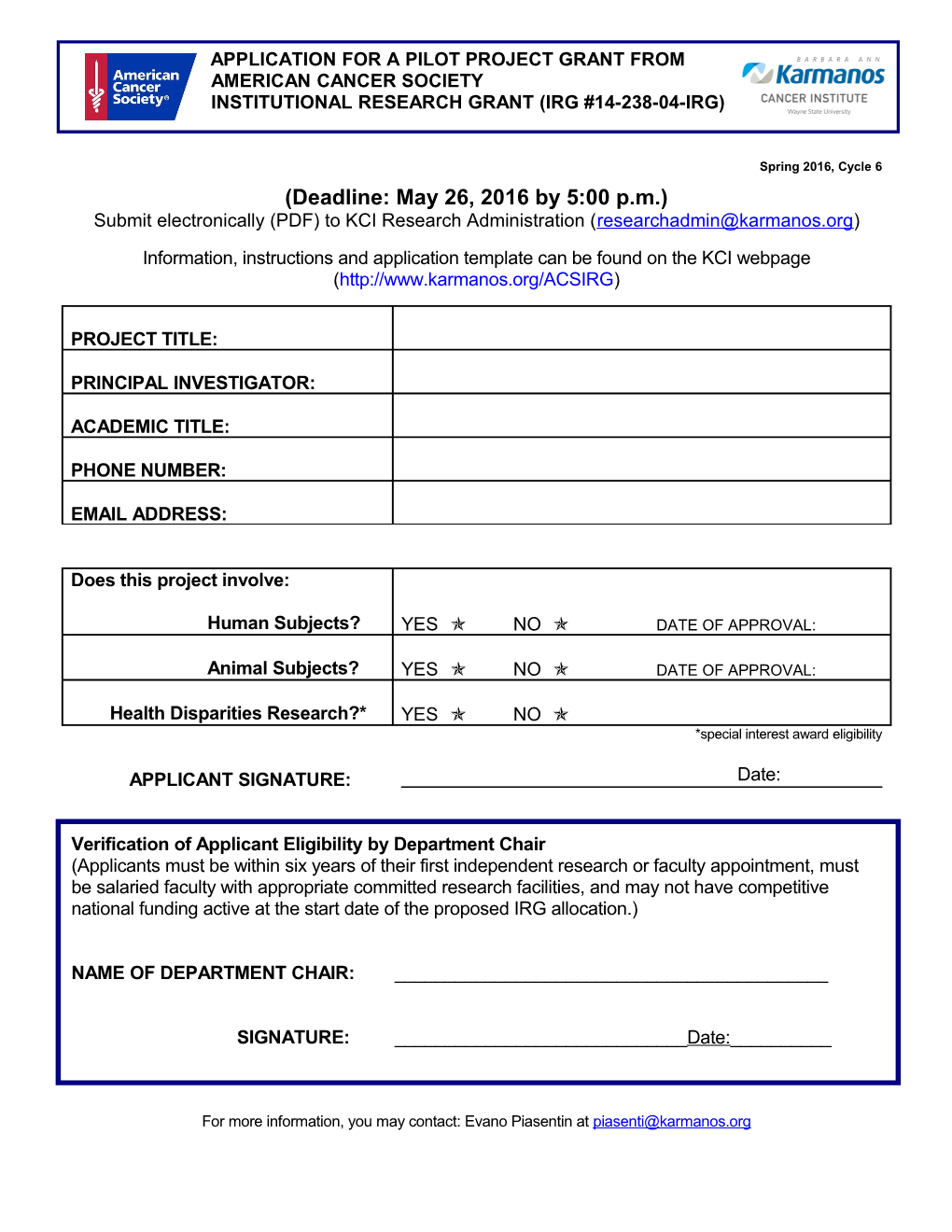 American Cancer Society IRG Forms Forms