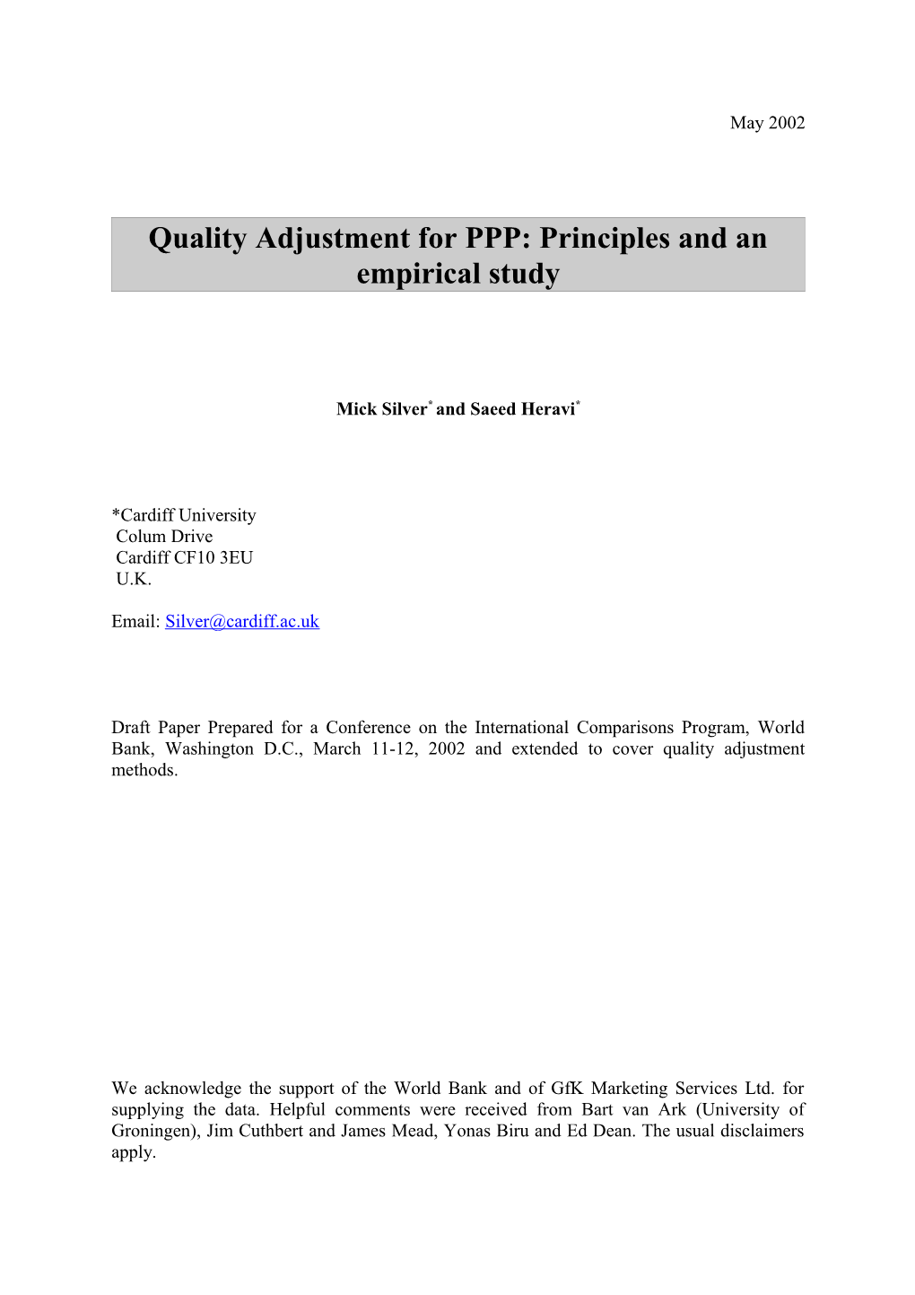 Quality Adjustment for PPP: Principles and an Empirical Study