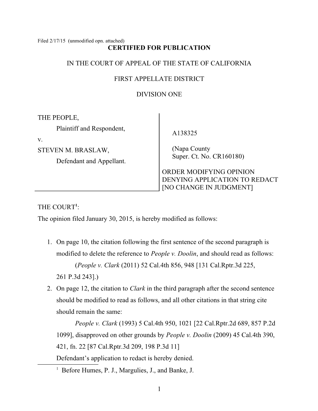 Filed 2/17/15 (Unmodified Opn. Attached)