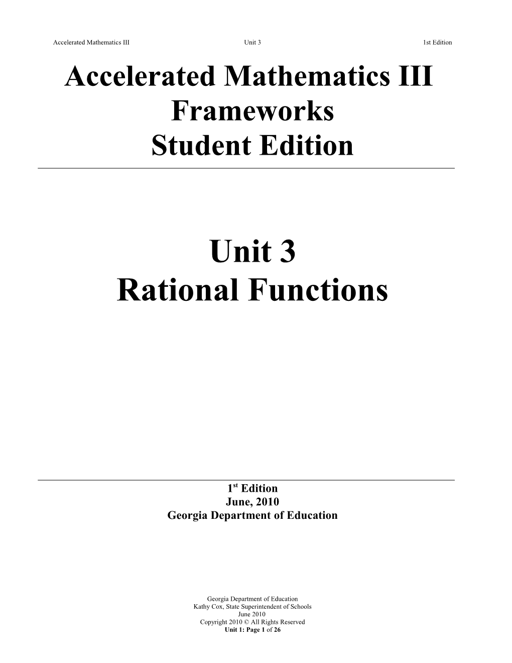 Accelerated Mathematics Iiiunit 31St Edition