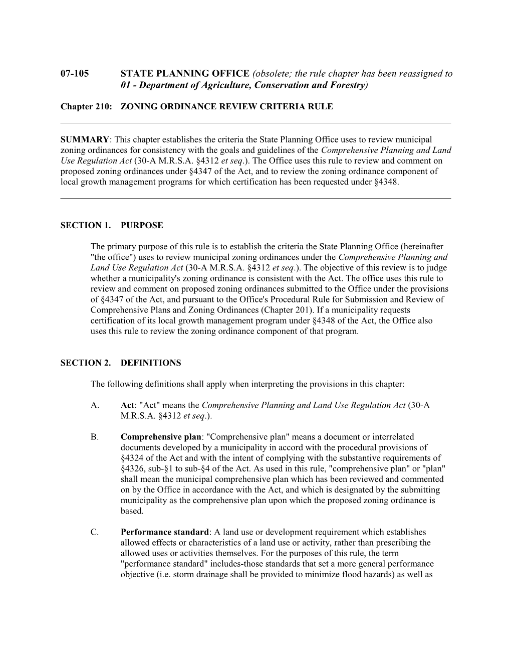 Chapter 210:ZONING ORDINANCE REVIEW CRITERIA RULE