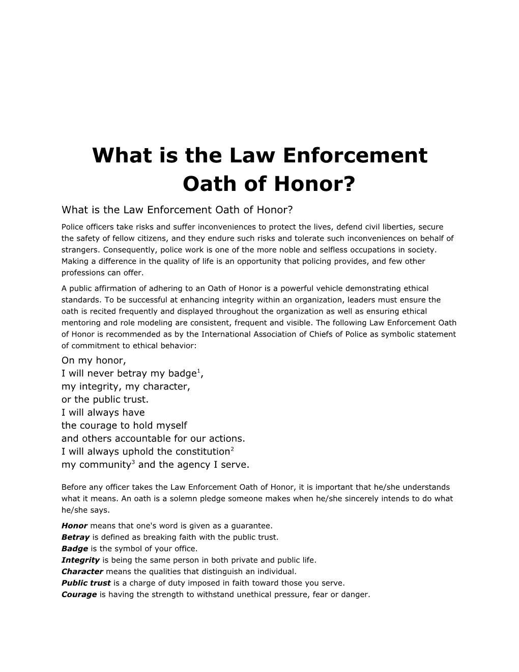 What Is the Law Enforcement Oath of Honor?
