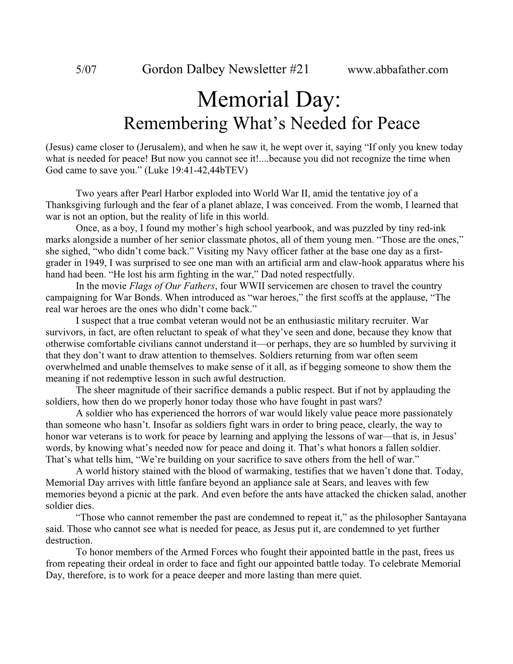 A Memorial Day Worldview