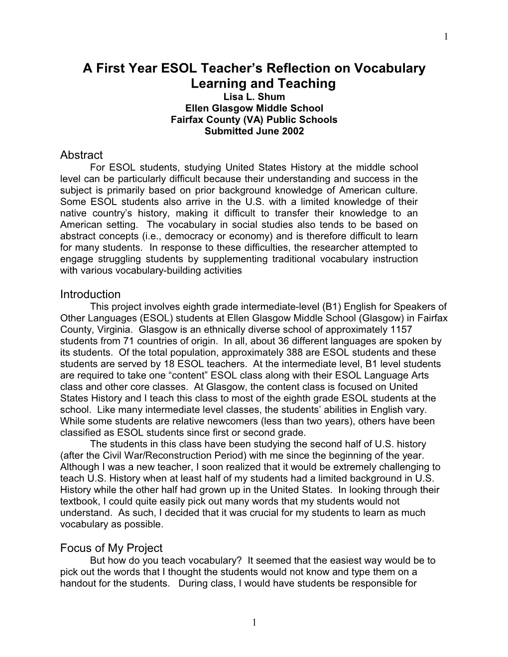 A First Year ESOL Teacher S Reflection on Vocabulary Learning and Teaching