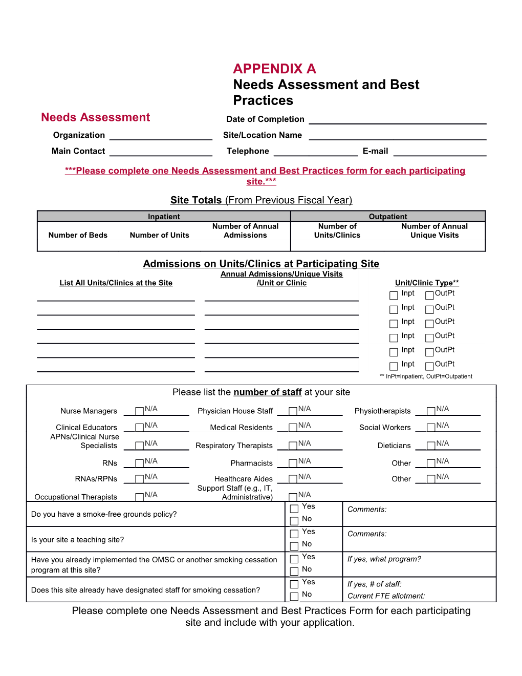 Pre-Implementation Needs Assessment Form
