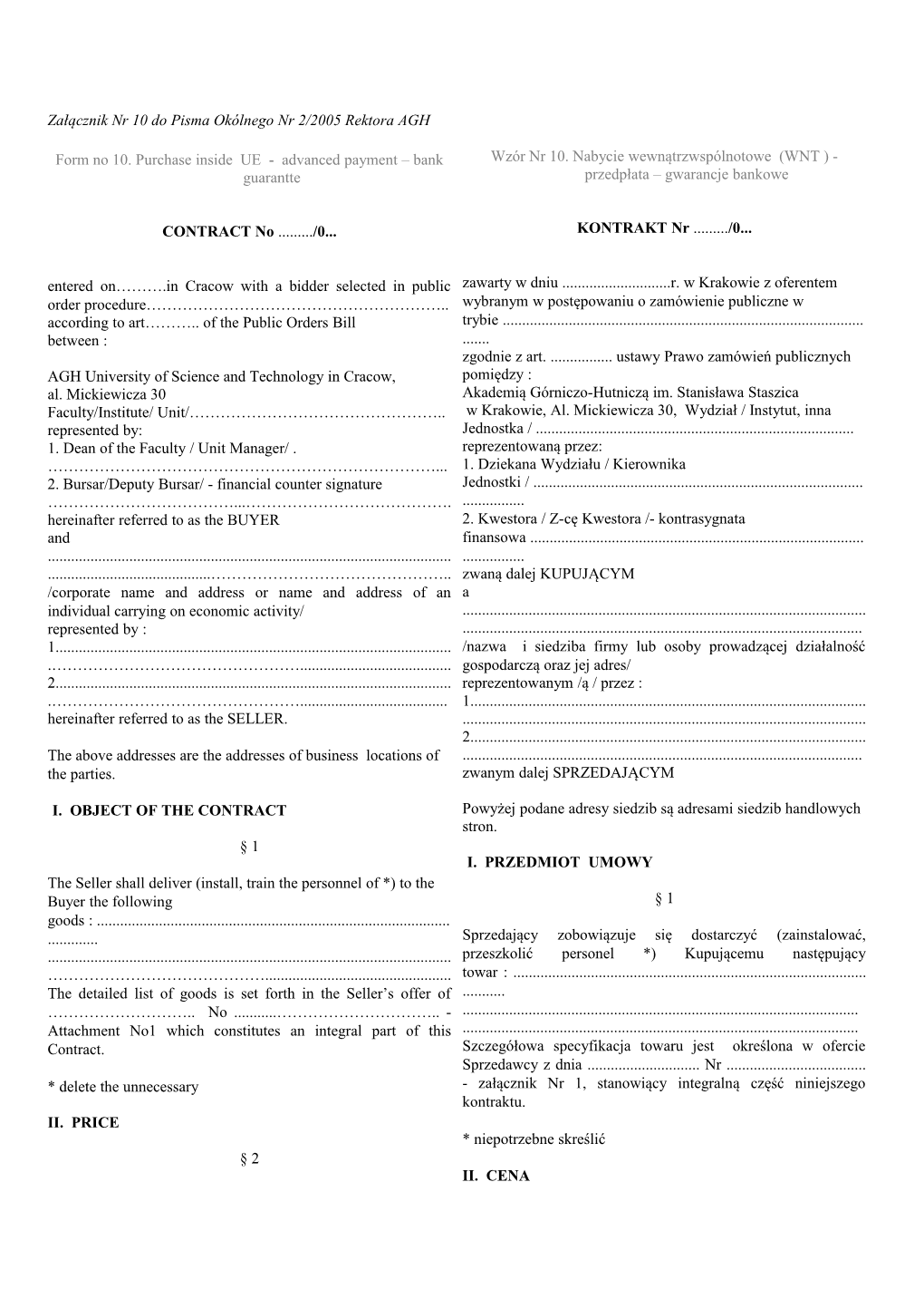 Form No 10. Purchase Inside UE - Advanced Payment Bank Guarantte