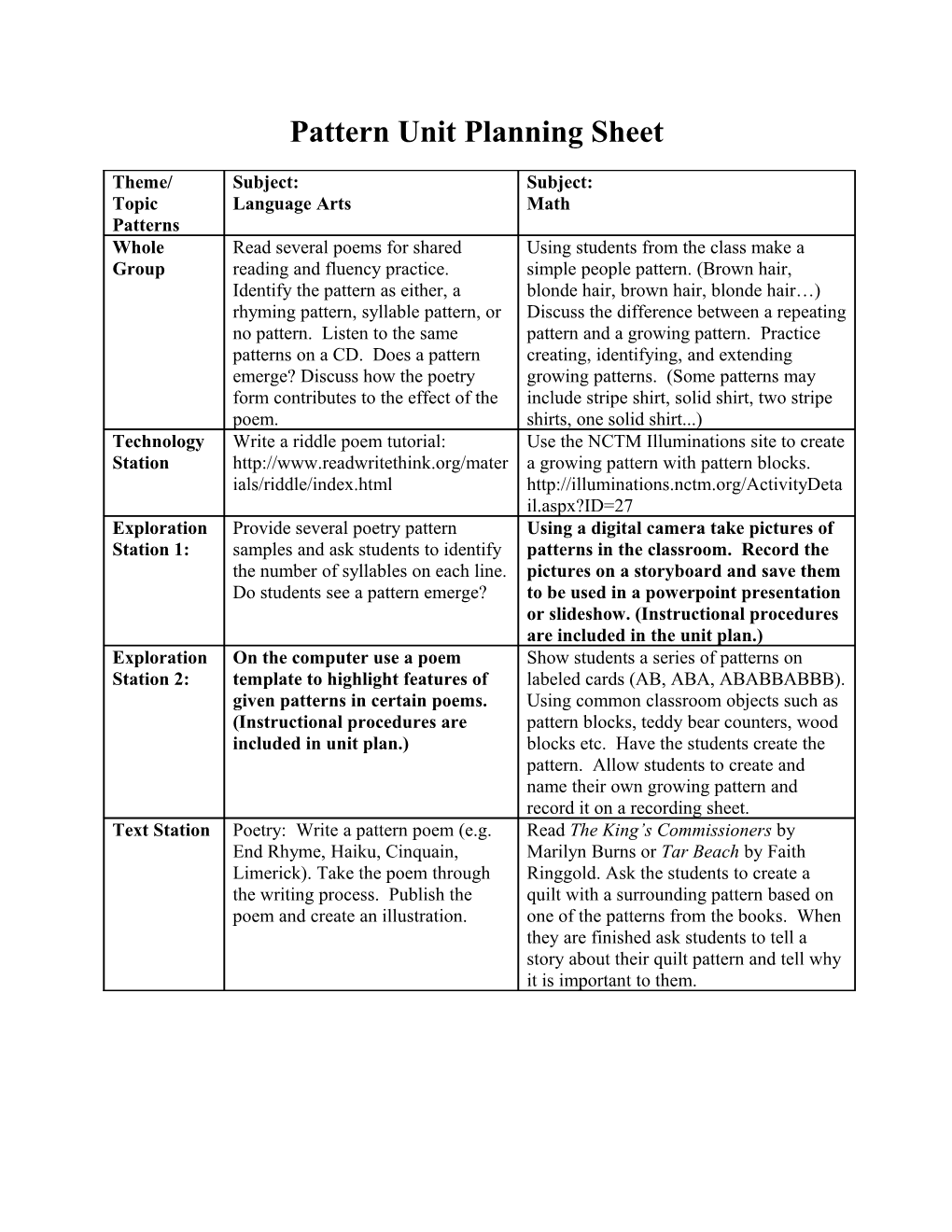 Final Project Planning Sheet