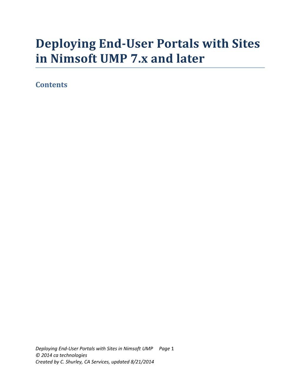 Deploying End-User Portals with Sitesin Nimsoft UMP 7.X and Later