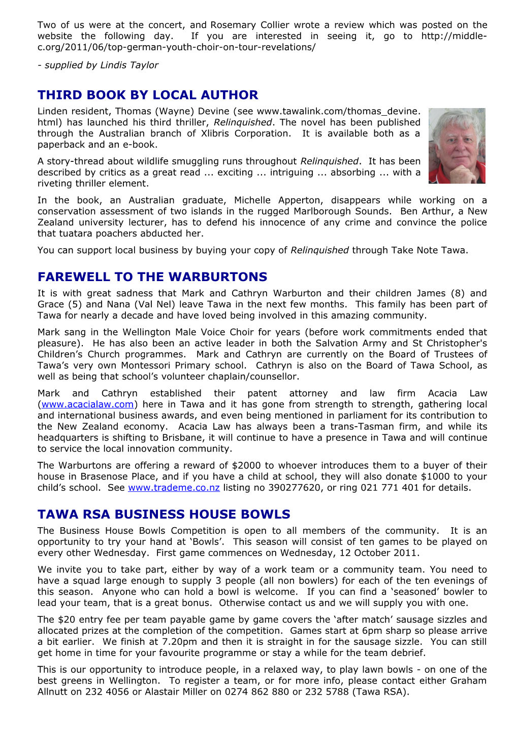 This Community Newsletter Is Sent out on the First and Third Wednesdays of Each Month