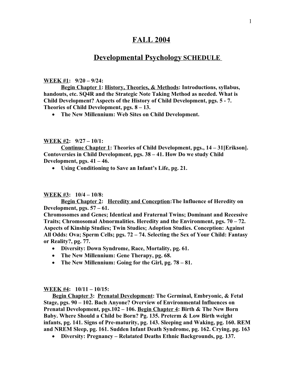 Developmental Psychology SCHEDULE