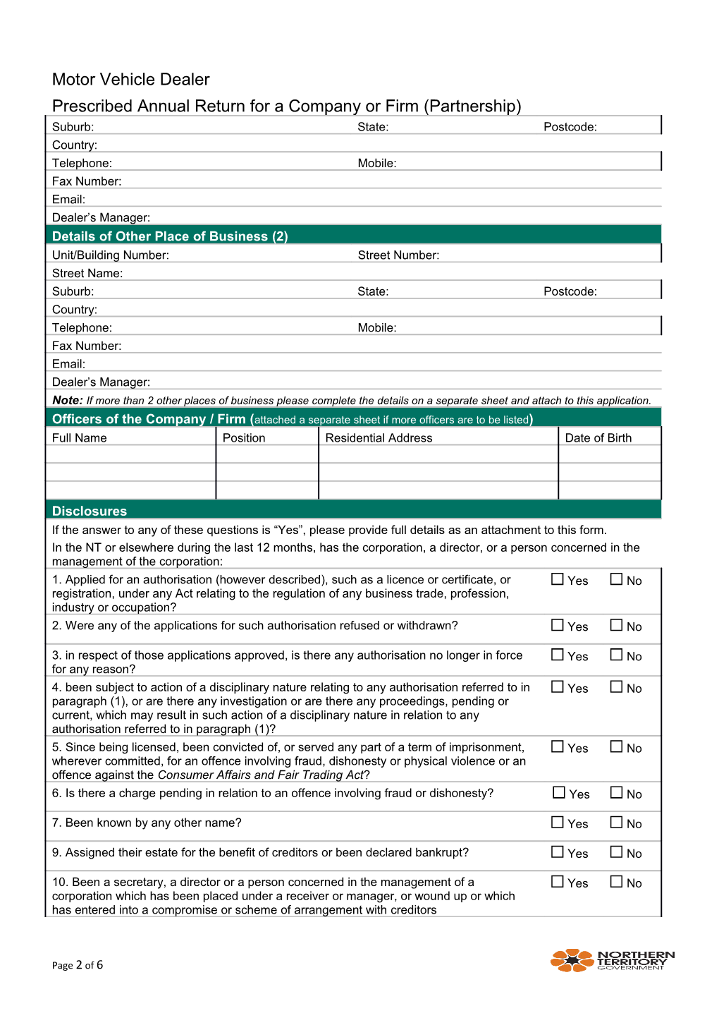 Application for Prescribed Annual Return (Firm)
