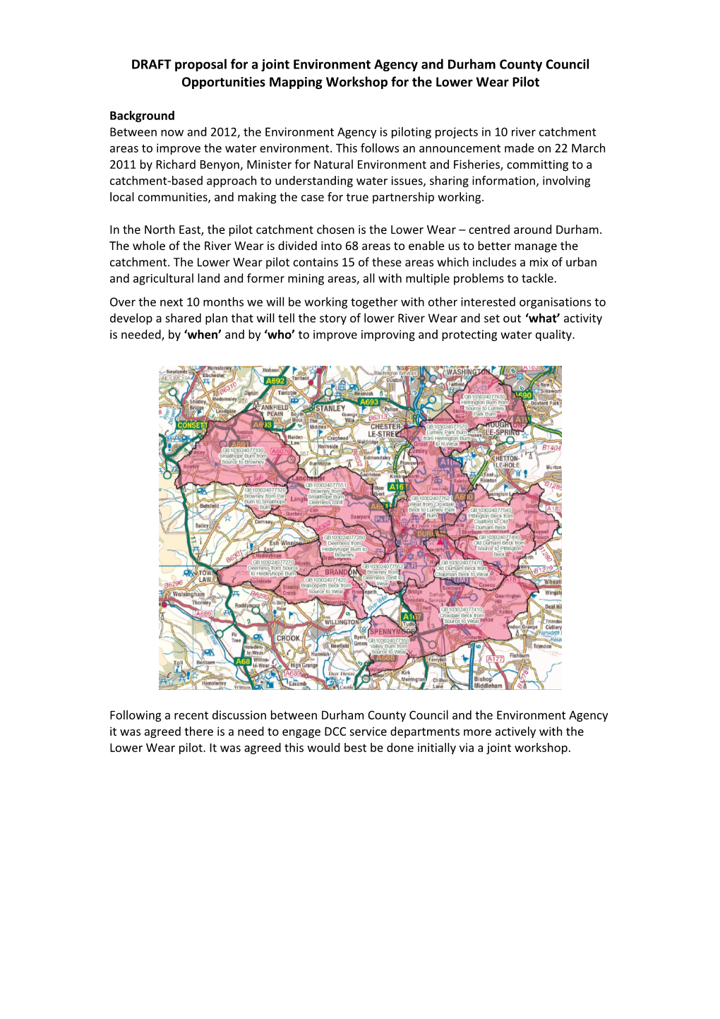 DRAFT Proposal for a Joint Environment Agency and Durham County Concil Opportunities Mapping