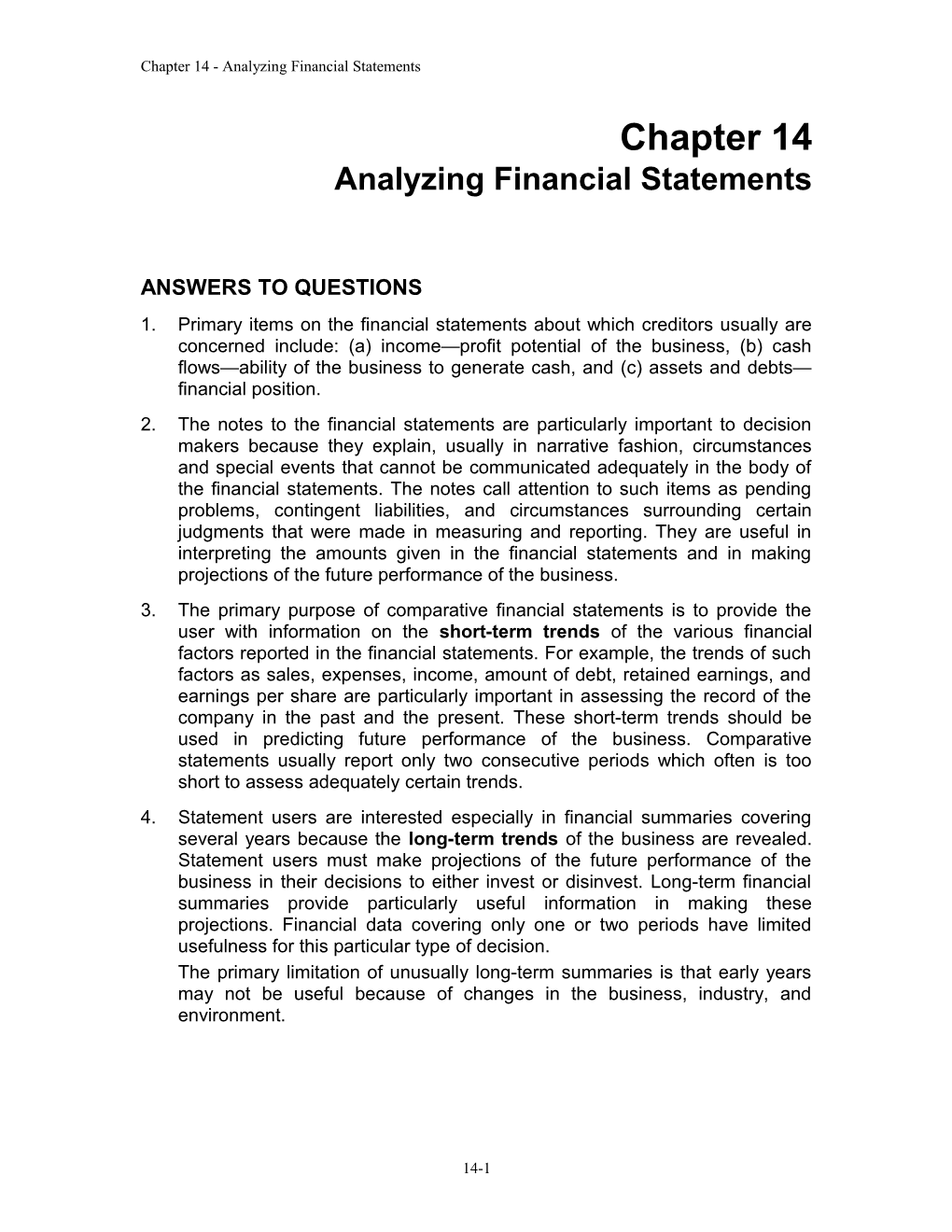 Chapter 14 - Analyzing Financial Statements