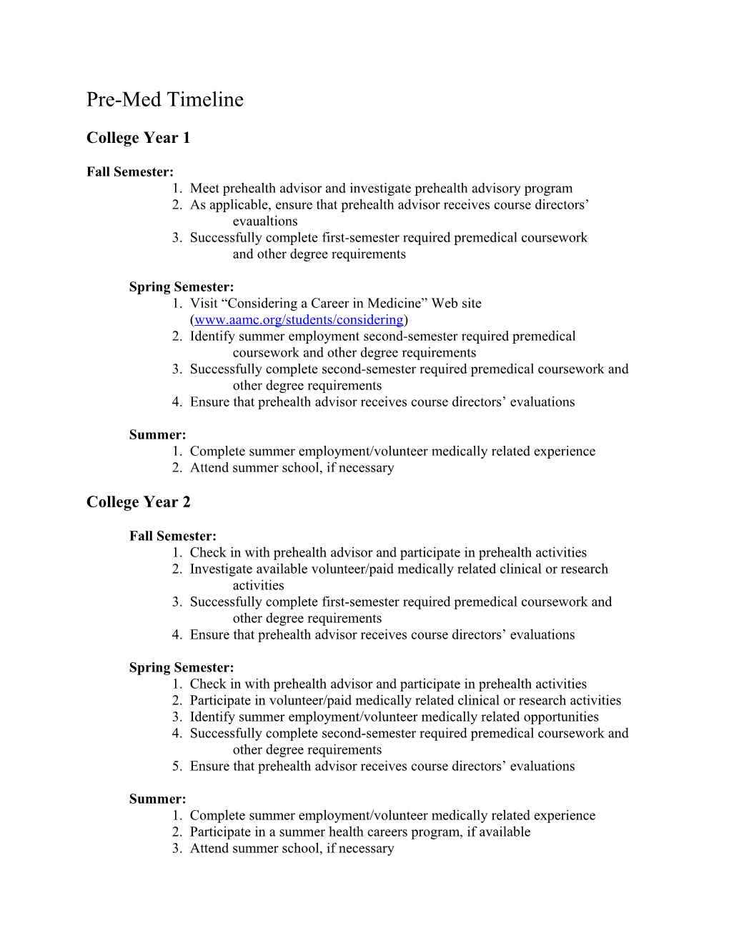 Pre-Med Timeline