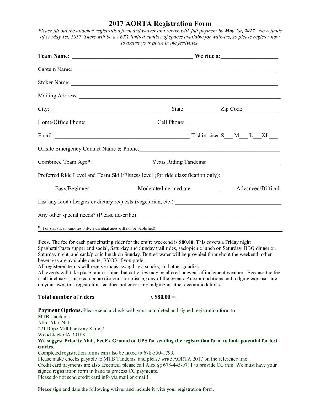 2010 AORTA Registration Form