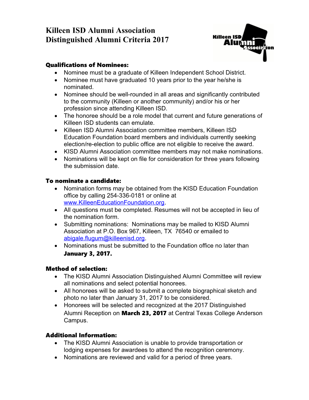 Distinguished Alumni Criteria 2017