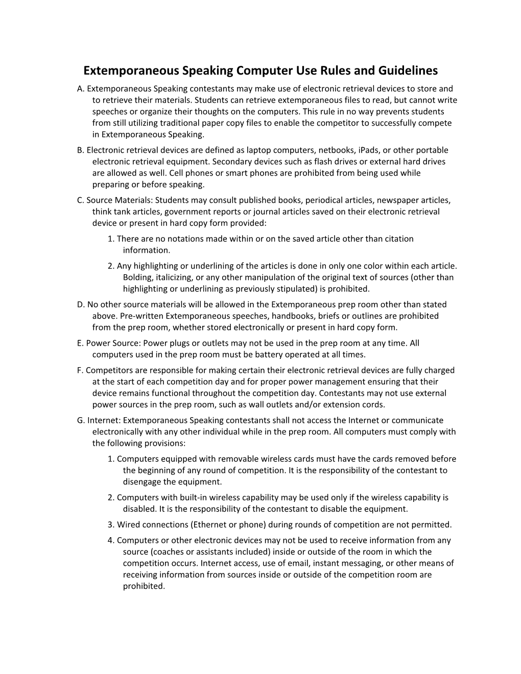 Extemporaneous Speaking Computer Use Rules and Guidelines