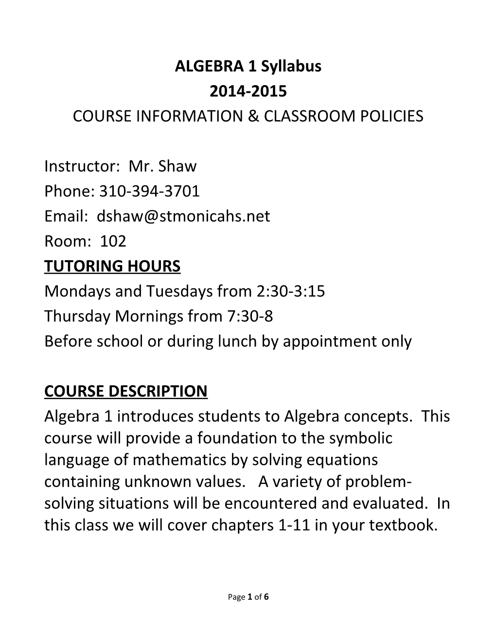 Course Information & Classroom Policies