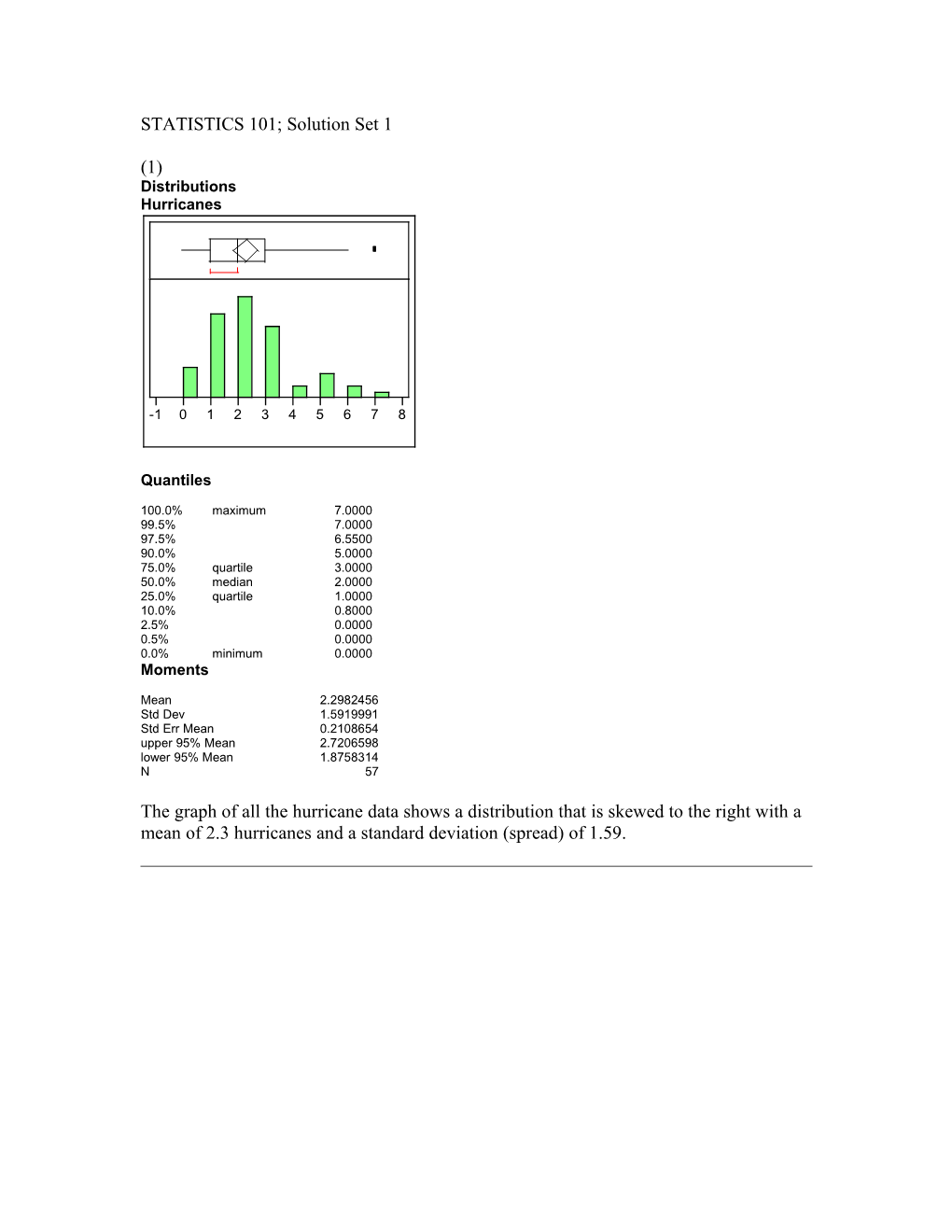 STATISTICS 101; Solution Set 1