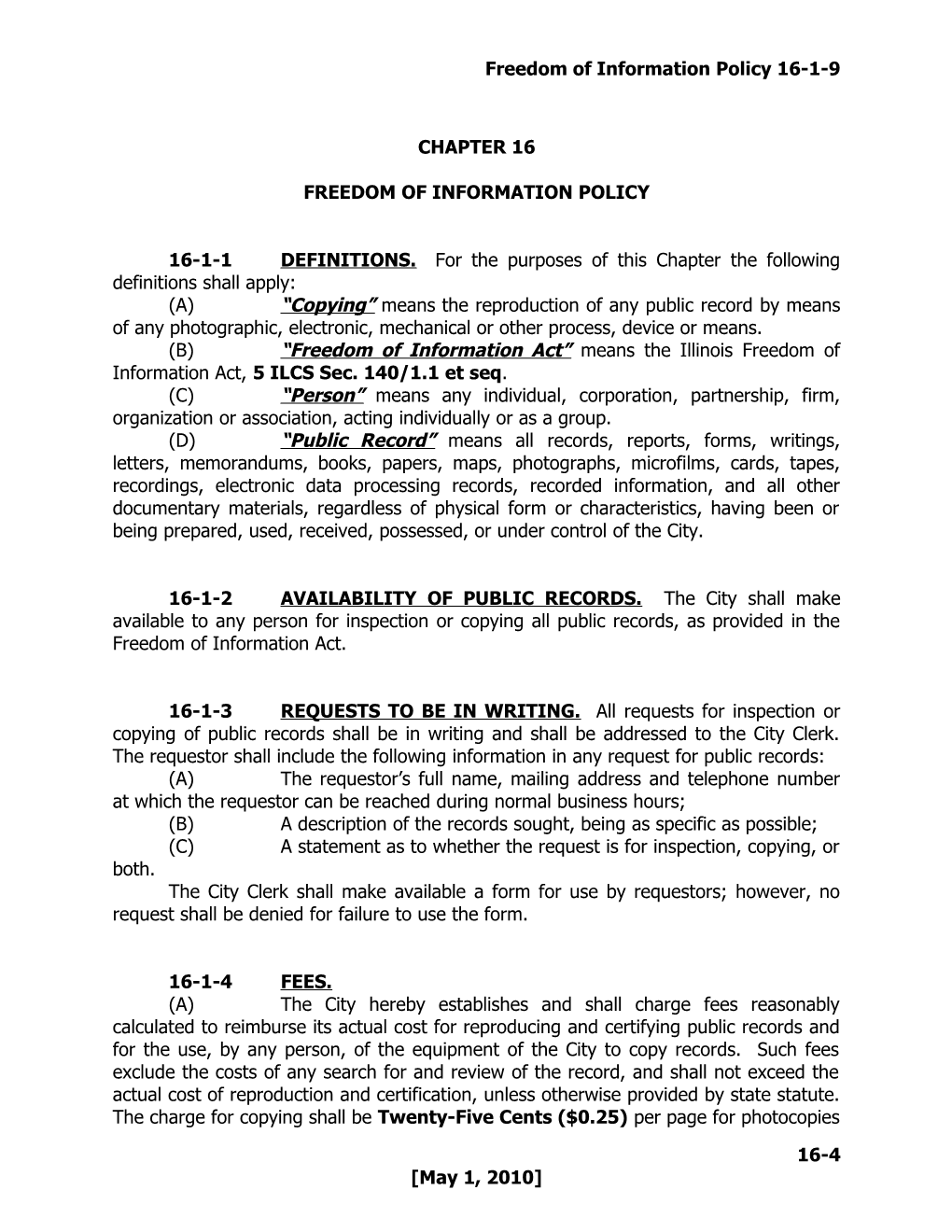 Freedom of Information Policy 16-1-9