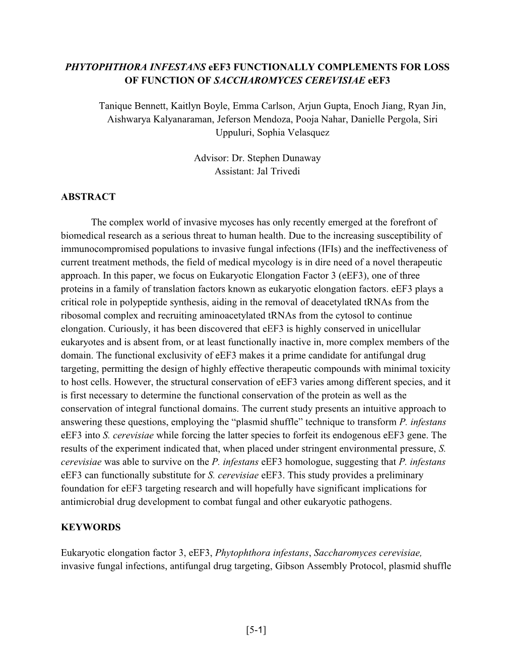 PHYTOPHTHORA INFESTANS Eef3 FUNCTIONALLY COMPLEMENTS for LOSS of FUNCTION of SACCHAROMYCES