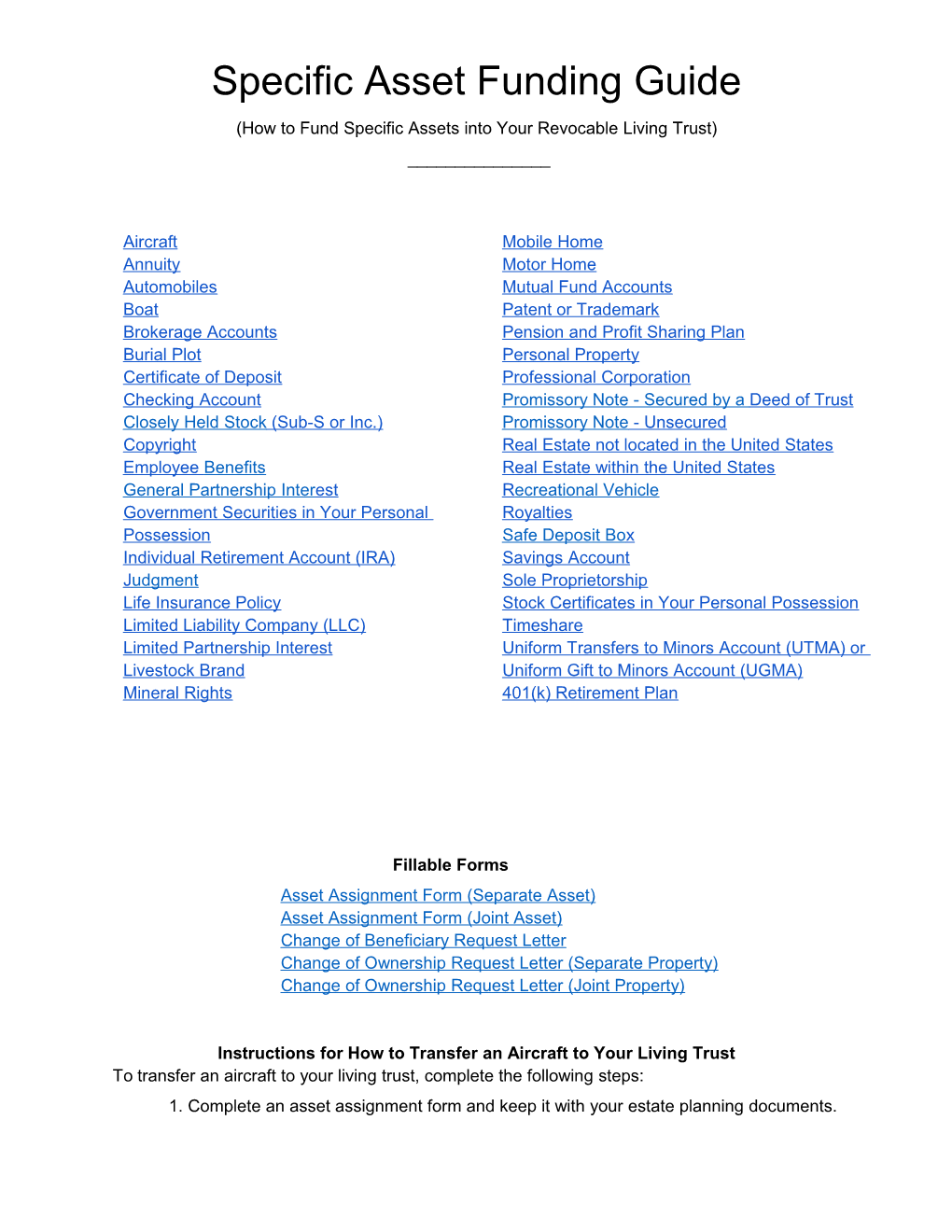 Specific Asset Funding Guide