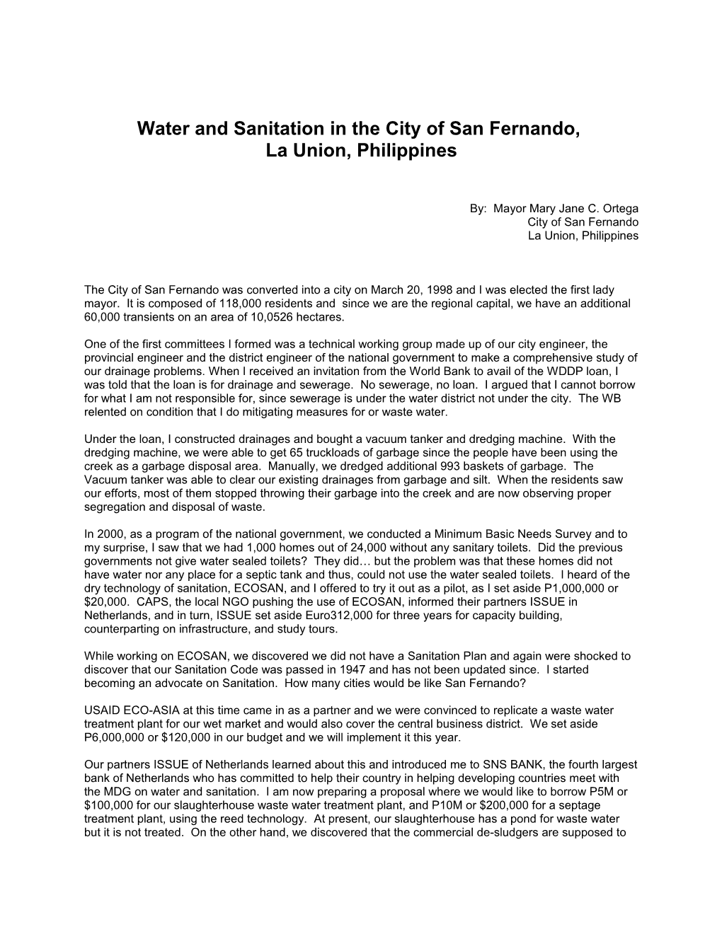 Water and Sanitation in the City of San Fernando