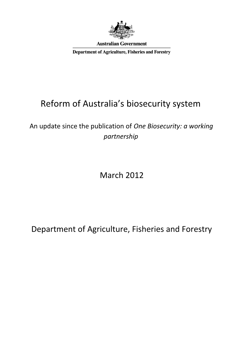 Reform of Australia S Biosecurity System