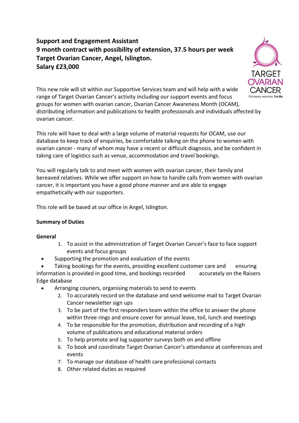 Target Ovarian Cancer, Angel, Islington