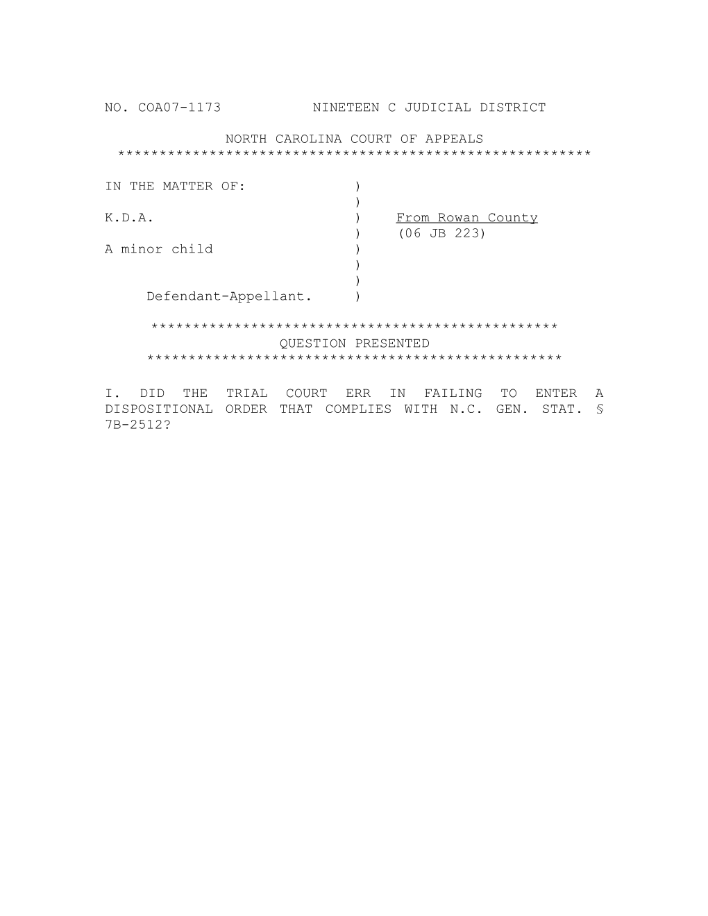 No. Coa07-1173Nineteen C Judicial District