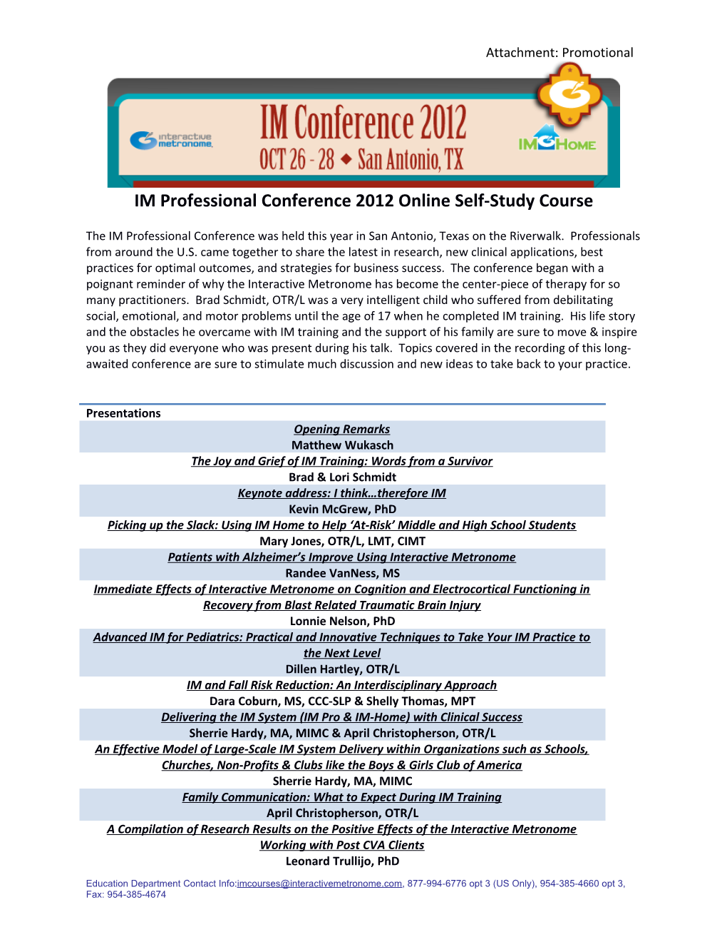 IM Professional Conference 2012 Online Self-Study Course