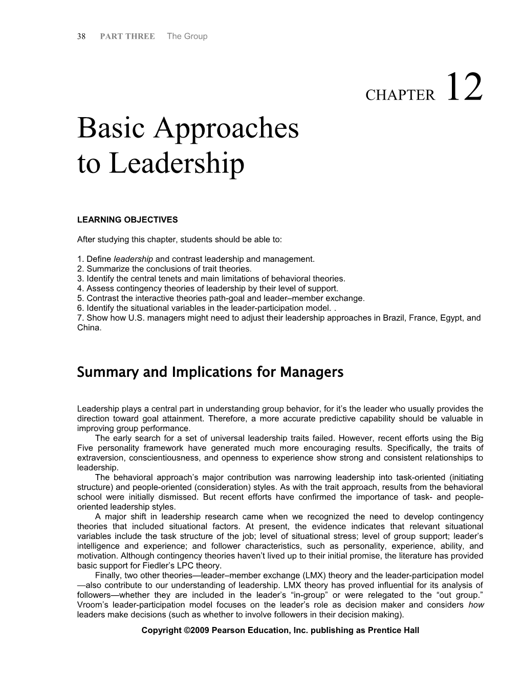 Basic Approaches to Leadership