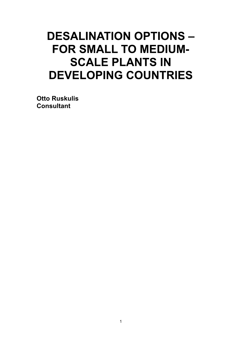 Desalination Options for Small to Medium-Scale Plants in Developing Countries