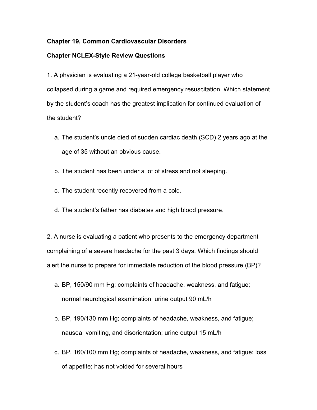 Chapter 19, Common Cardiovascular Disorders